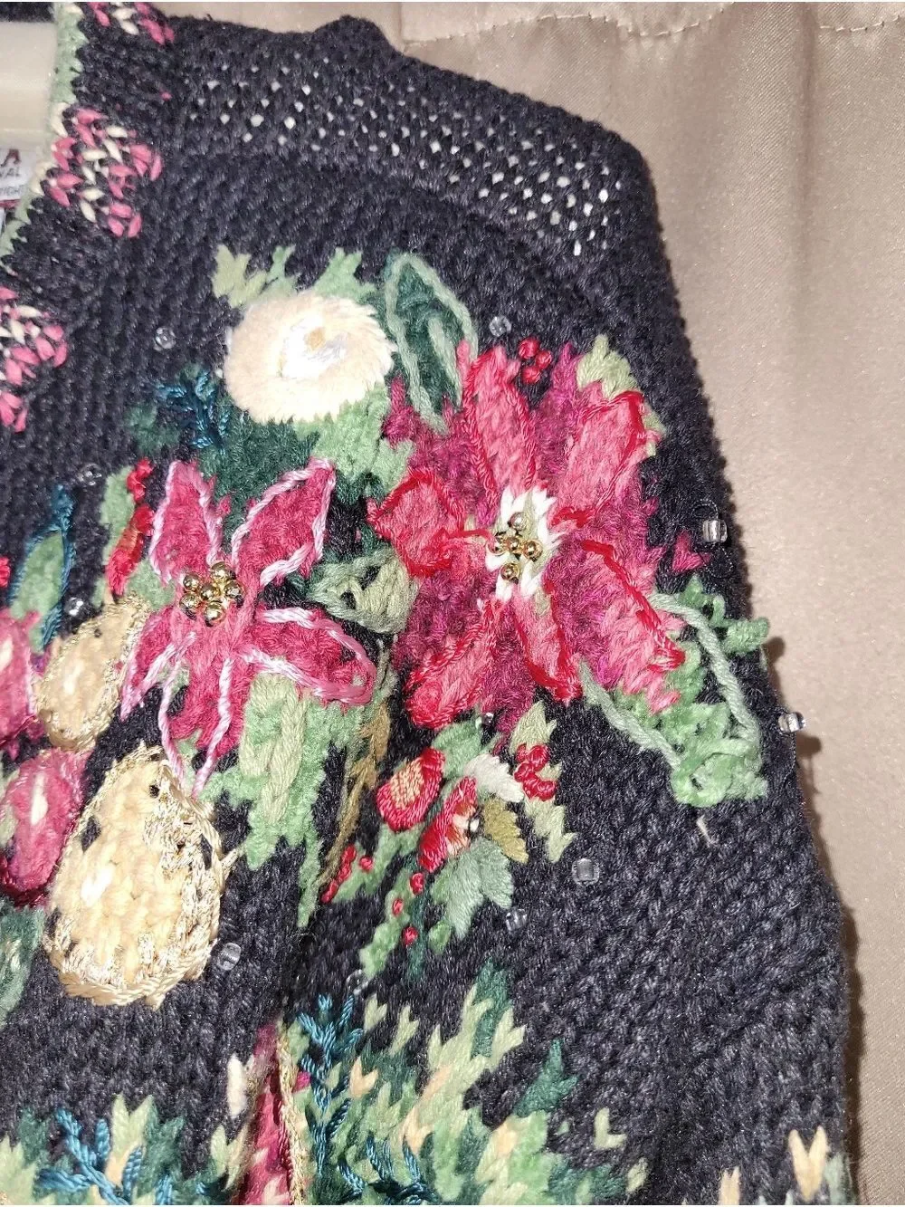 Vintage Heirloom Tiara International Christmas Sweater Crochet Beaded L - Picture 6 of 7
